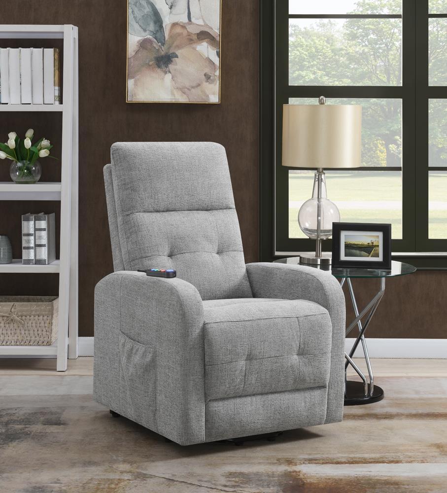 Howie Tufted Upholstered Power Lift Recliner Grey Half Price Furniture
