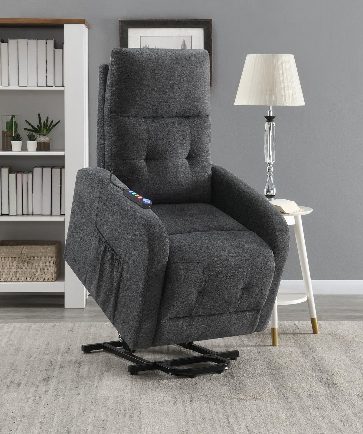 Howie Tufted Upholstered Power Lift Recliner Charcoal Half Price Furniture