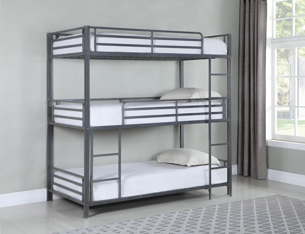 Maynard Metal Triple Twin Bunk Bed Gunmetal - Bunk Bed - Half Price Furniture