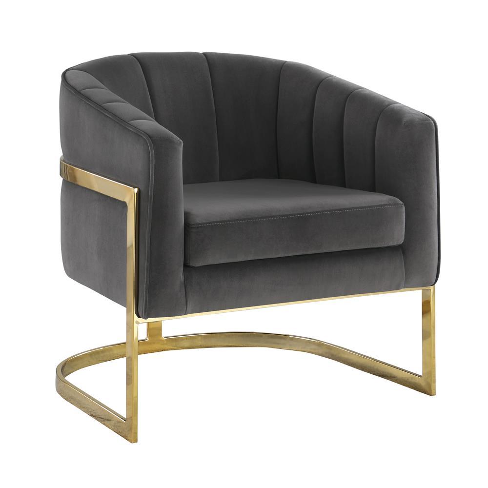 Joey Tufted Barrel Accent Chair Dark Grey and Gold - Half Price Furniture
