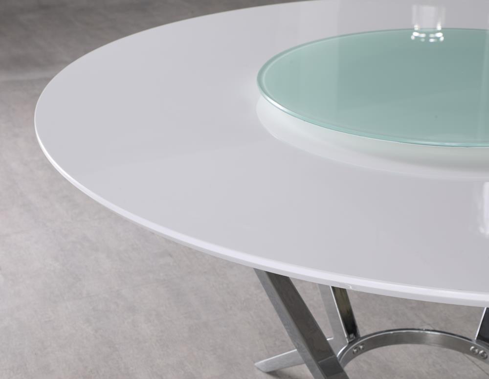 Abby Round Dining Table with Lazy Susan White and Chrome - Half Price Furniture