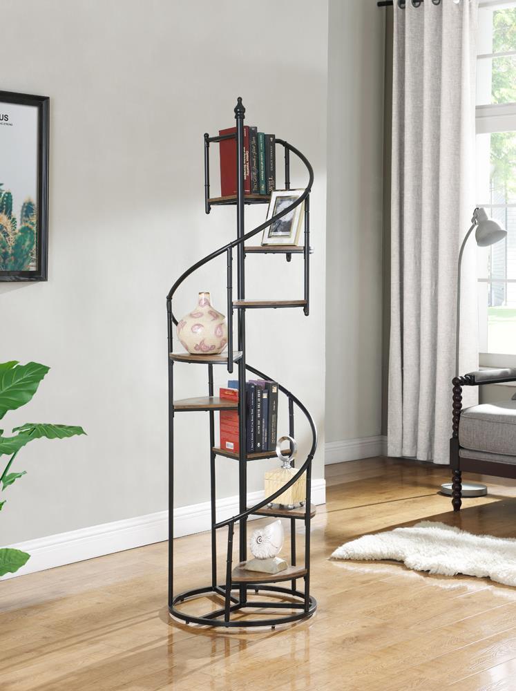 Roseglen 8-shelf Staircase Bookcase Rustic Brown and Black - Bookcase - Half Price Furniture