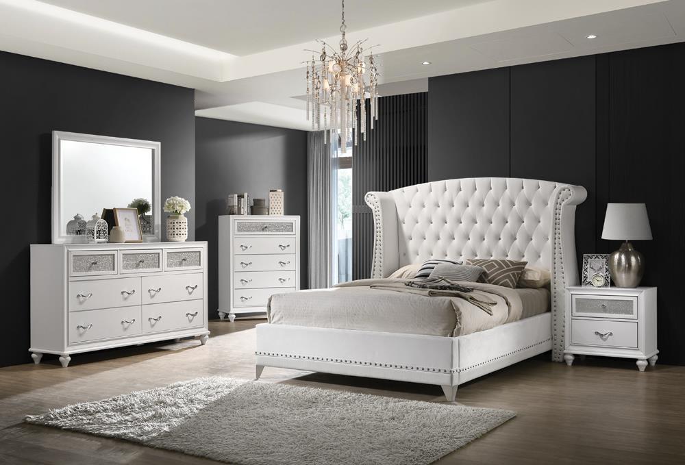 Barzini Queen Wingback Tufted Bed White Half Price Furniture