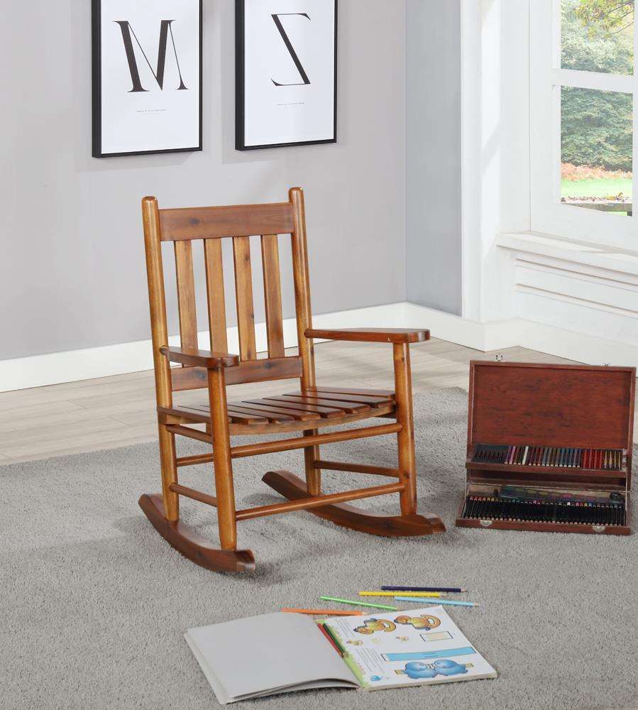 Annie Slat Back Youth Rocking Chair Golden Brown Half Price Furniture