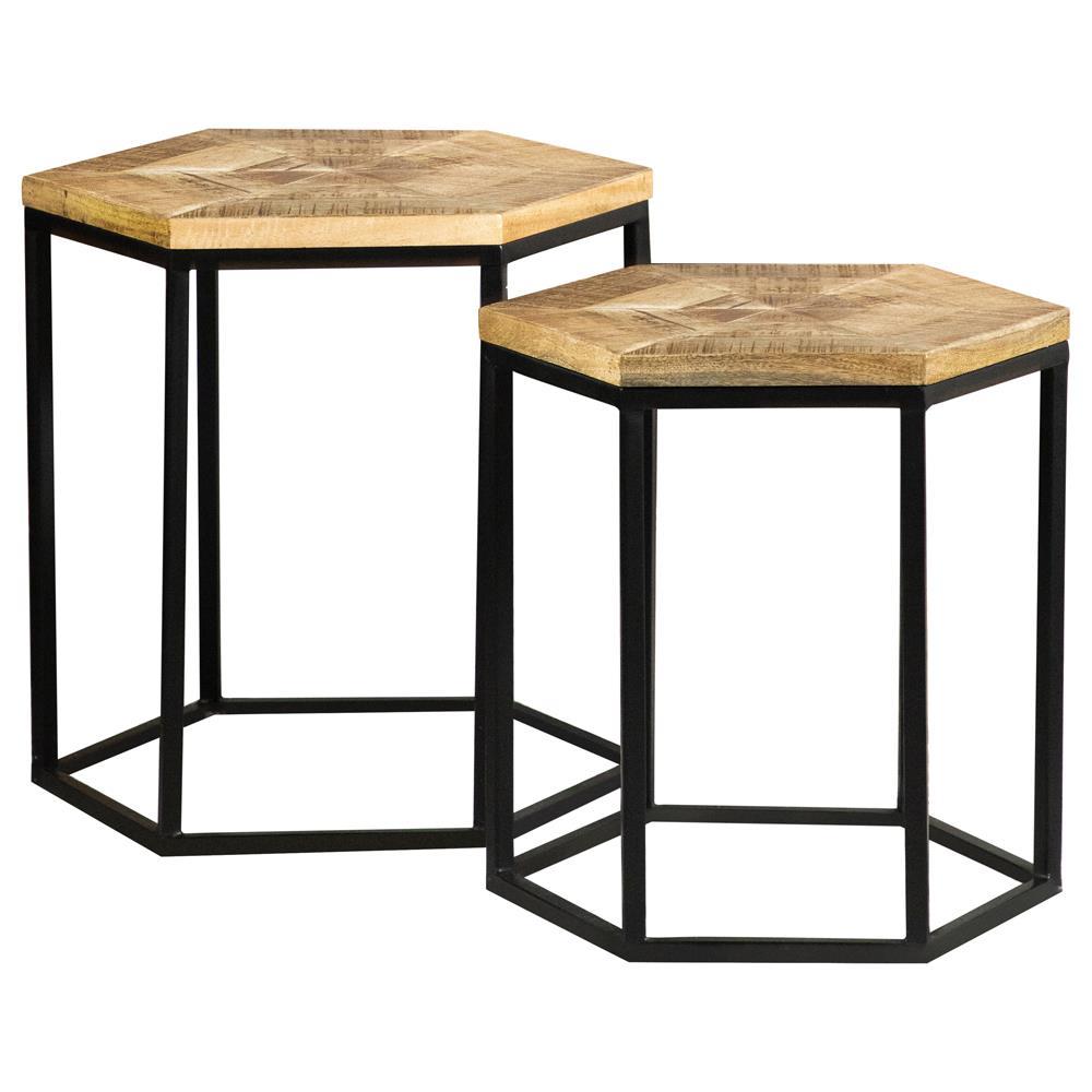 Adger 2-piece Hexagon Nesting Tables Natural and Black Half Price Furniture