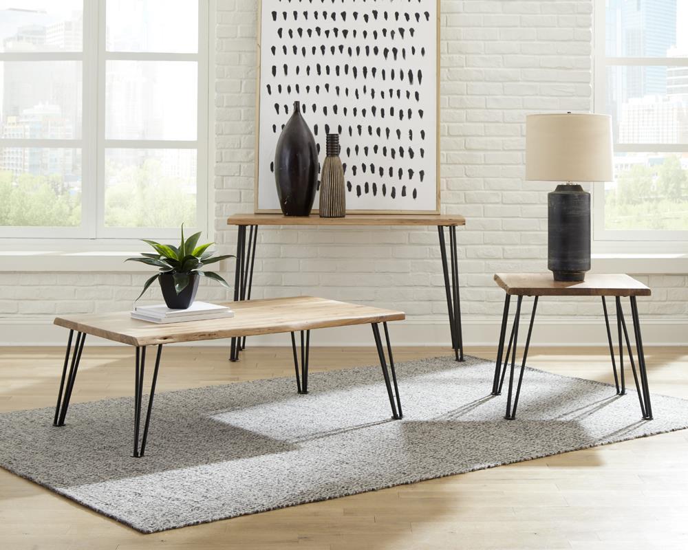 Zander End Table with Hairpin Leg Natural and Matte Black - End Table - Half Price Furniture