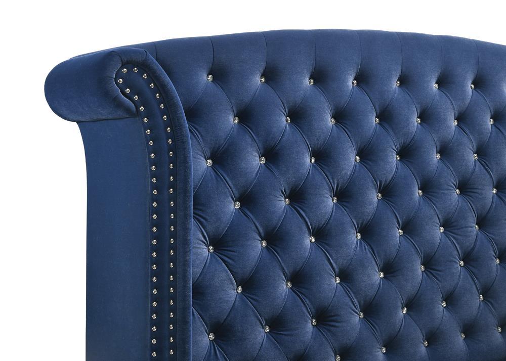 Melody Eastern King Wingback Upholstered Bed Pacific Blue Half Price Furniture