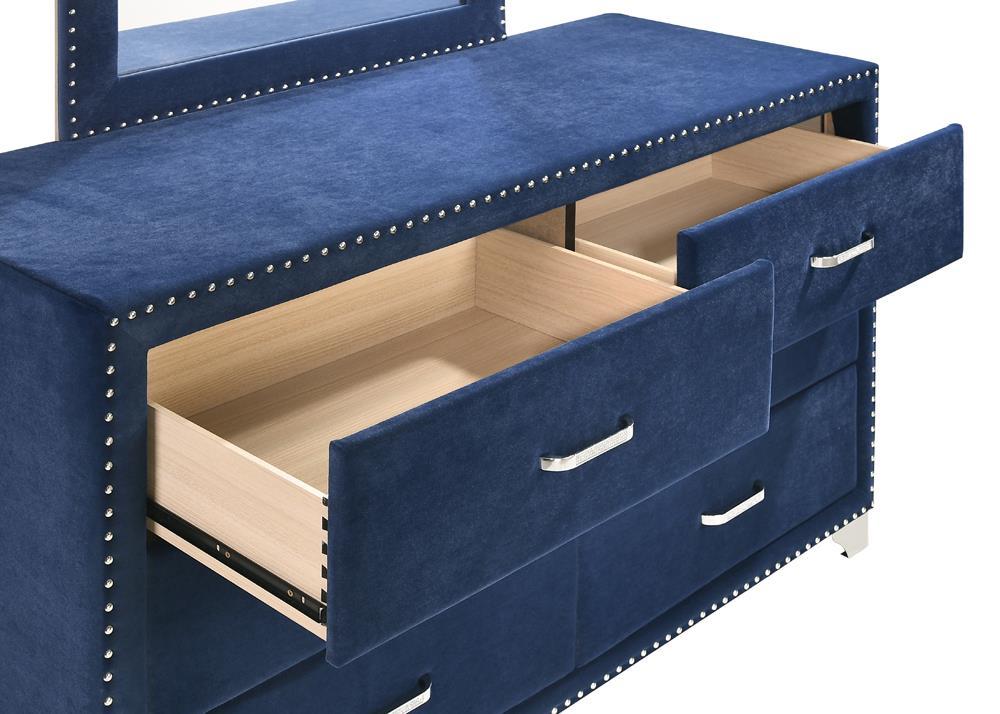 Melody 6-drawer Upholstered Dresser Pacific Blue  Las Vegas Furniture Stores