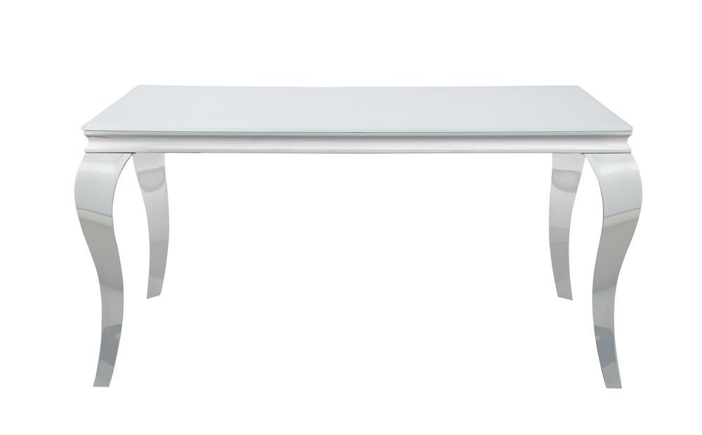 Carone Rectangular Glass Top Dining Table White and Chrome Half Price Furniture