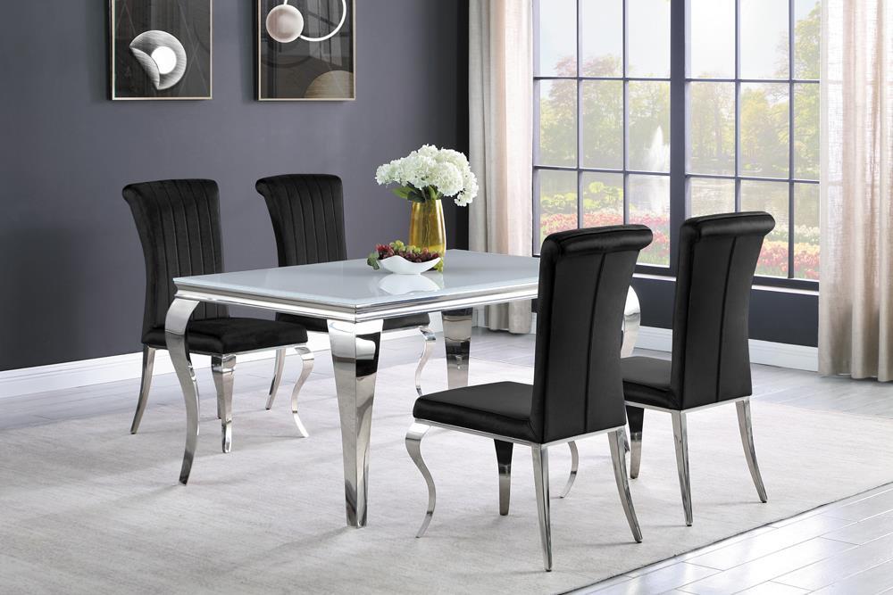Carone Rectangular Glass Top Dining Table White and Chrome Half Price Furniture