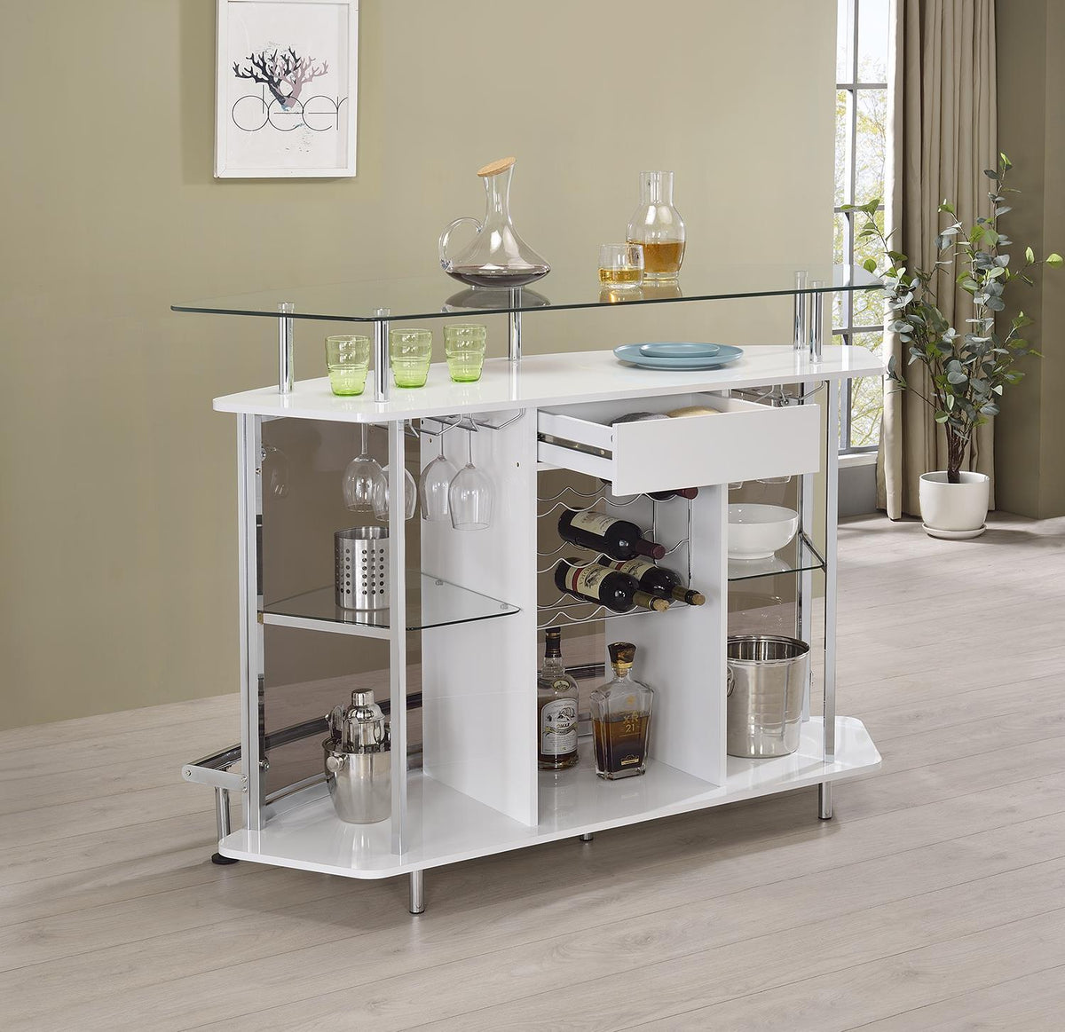 Gideon Crescent Shaped Glass Top Bar Unit with Drawer - Bar - Half Price Furniture