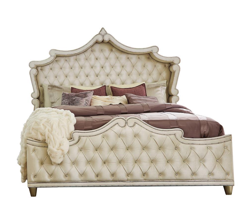 Antonella Upholstered Tufted Queen Bed Ivory and Camel Half Price Furniture