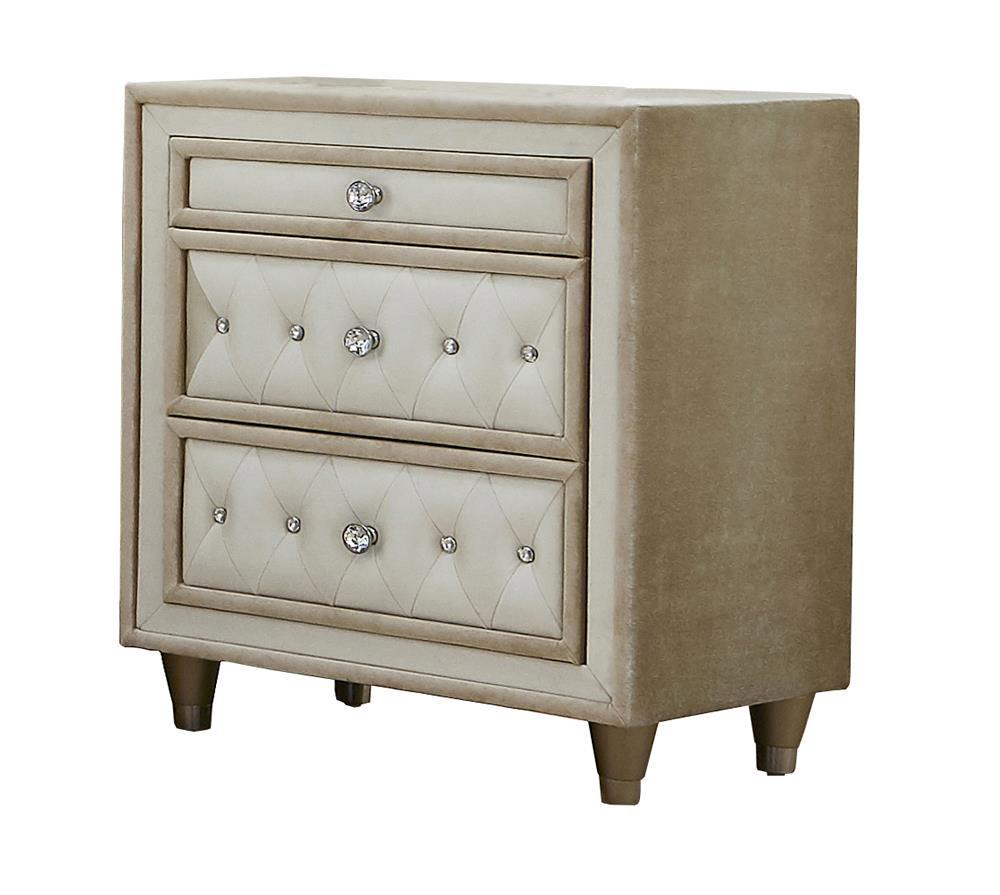 Antonella 3-drawer Upholstered Nightstand Ivory and Camel Antonella 3-drawer Upholstered Nightstand Ivory and Camel Half Price Furniture