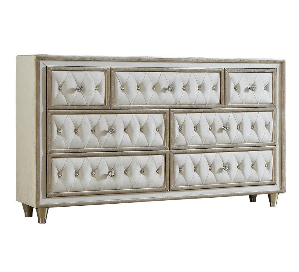 Antonella 7-drawer Upholstered Dresser Ivory and Camel - Half Price Furniture