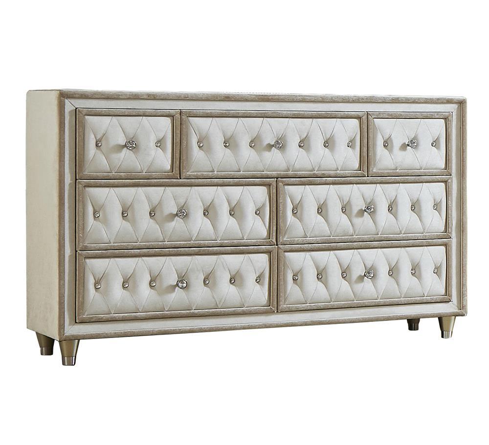 Antonella 7-drawer Upholstered Dresser Ivory and Camel - Dresser - Half Price Furniture