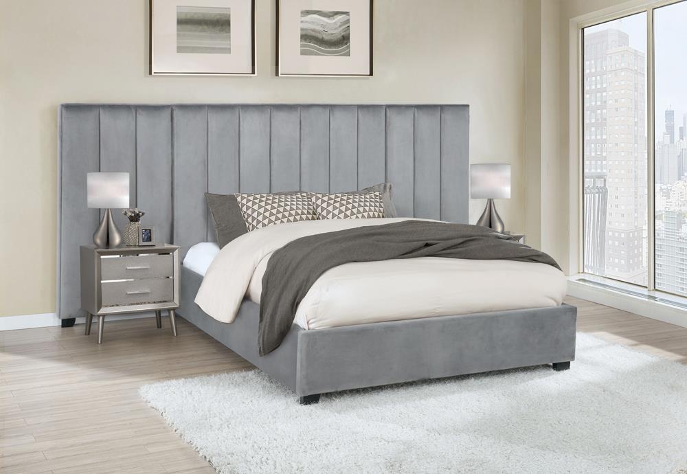 Arles Queen Vertical Channeled Tufted Bed Grey Half Price Furniture