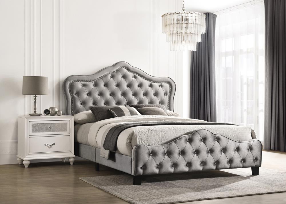 Bella King Upholstered Tufted Panel Bed Grey  Las Vegas Furniture Stores