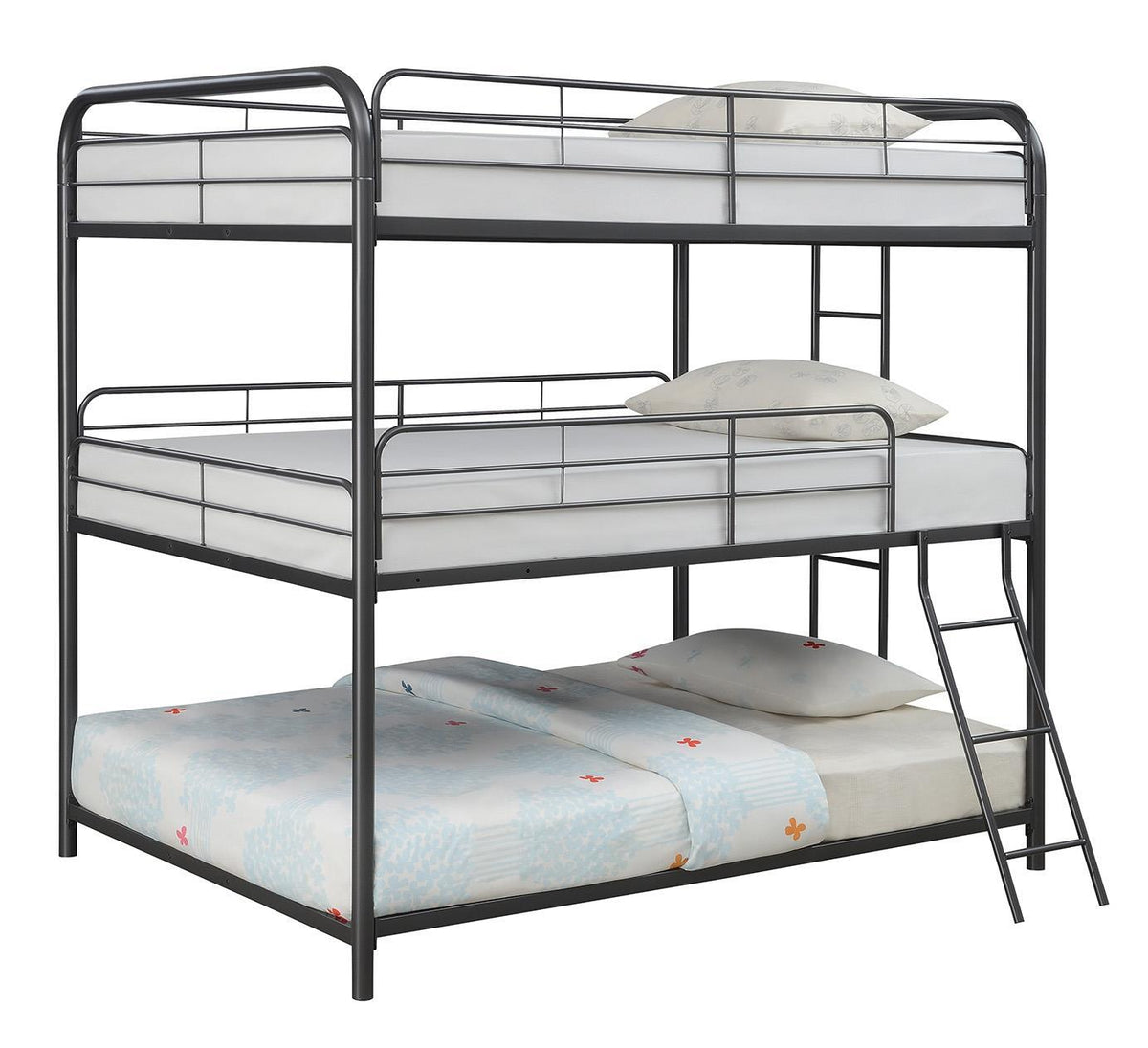 Garner Triple Full Bunk Bed with Ladder Gunmetal  Las Vegas Furniture Stores
