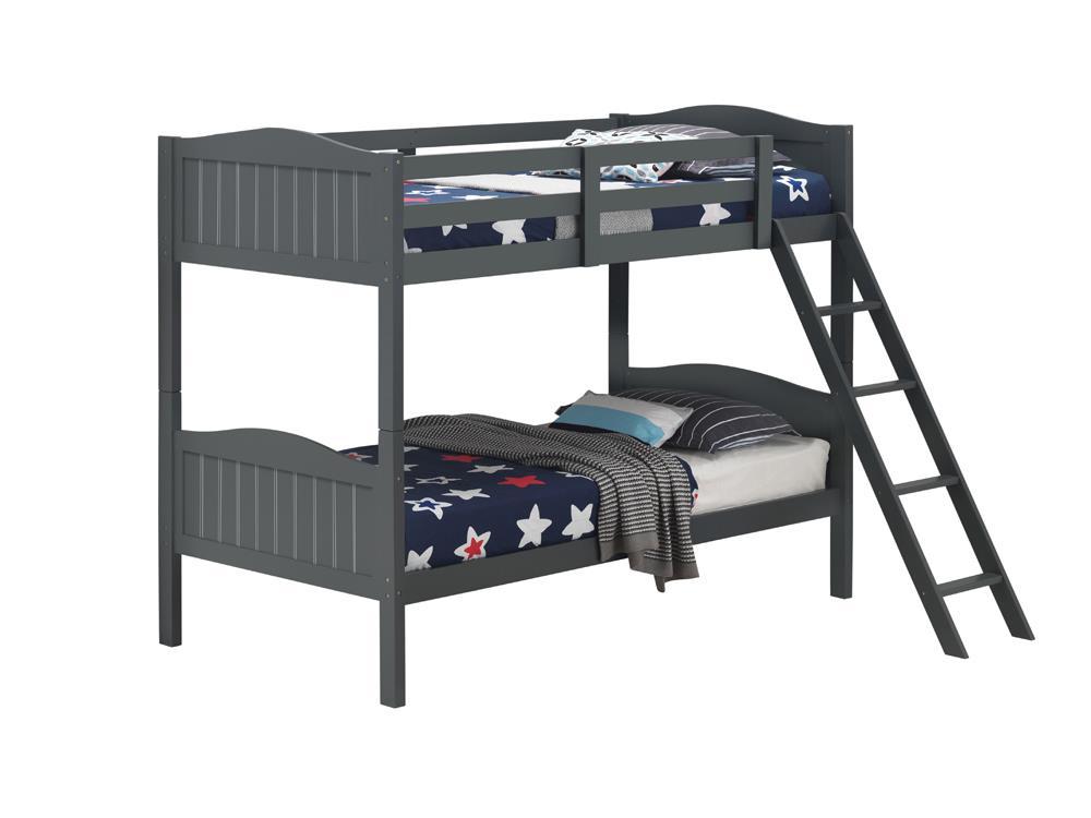 Arlo Twin Over Twin Bunk Bed with Ladder Grey  Las Vegas Furniture Stores