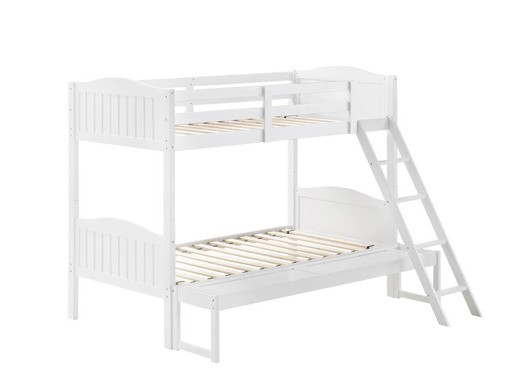 Arlo Twin Over Full Bunk Bed with Ladder White - Bunk Bed - Half Price Furniture