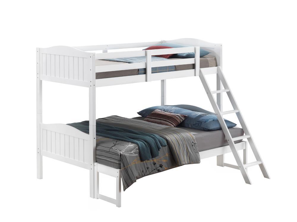Arlo Twin Over Full Bunk Bed with Ladder White - Bunk Bed - Half Price Furniture