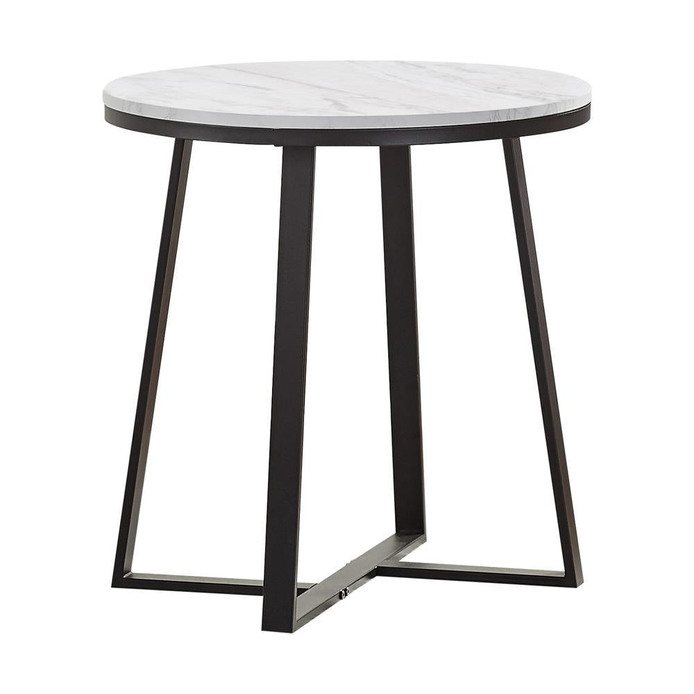 Hugo Metal Base Round End Table White and Matte Black - End Table - Half Price Furniture