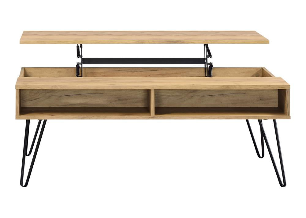 Fanning Lift Top Storage Coffee Table Golden Oak and Black - Coffee Table - Half Price Furniture