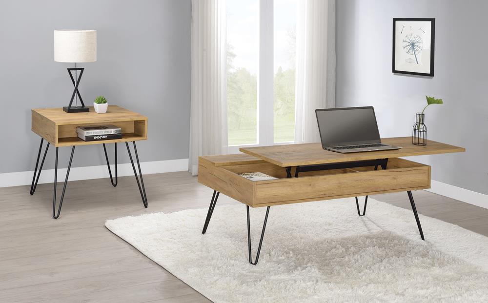 Fanning Lift Top Storage Coffee Table Golden Oak and Black - Coffee Table - Half Price Furniture