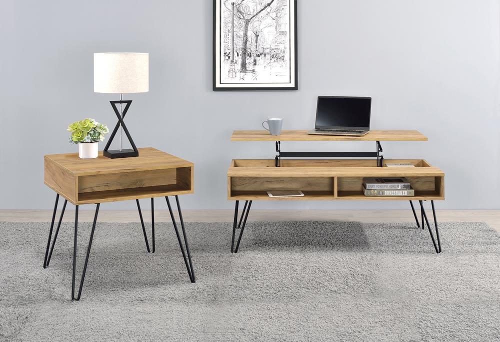 Fanning Lift Top Storage Coffee Table Golden Oak and Black - Coffee Table - Half Price Furniture