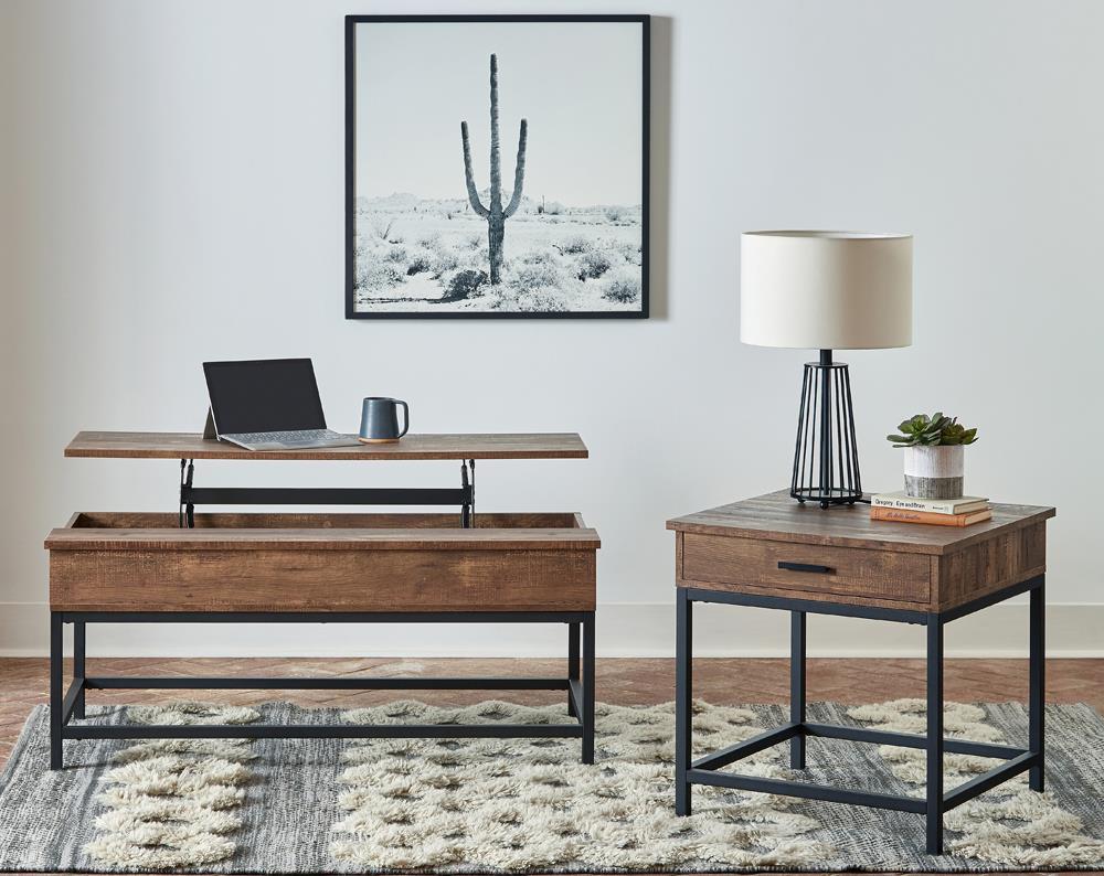 Byers Black Coffee Table with Hidden Storage Brown Oak and Sandy Black - Coffee Table - Half Price Furniture
