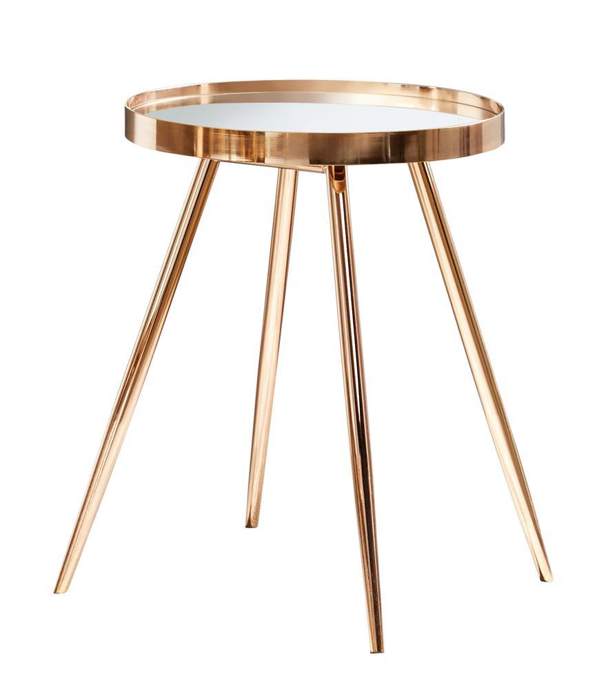 Kaelyn Round Mirror Top End Table Gold - End Table - Half Price Furniture