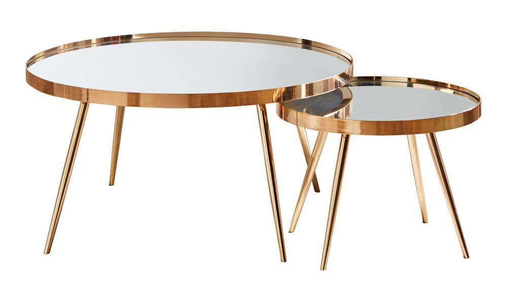 Kaelyn 2-piece Mirror Top Nesting Coffee Table Mirror and Gold - Table Set - Half Price Furniture
