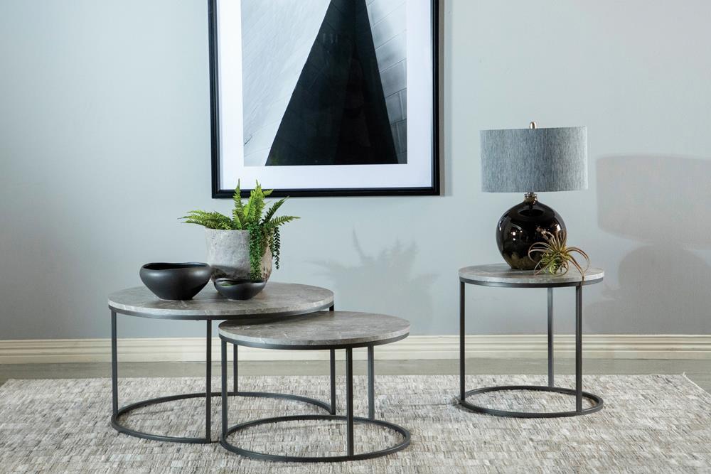 Lainey Round 2-piece Nesting Coffee Table Grey and Gunmetal - Table Set - Half Price Furniture