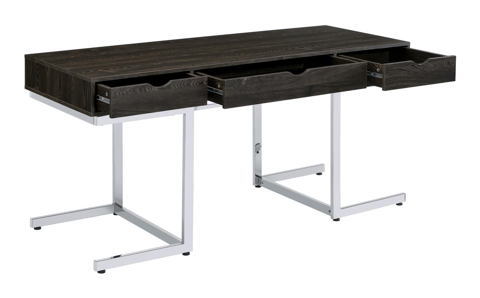 Noorvik 3-drawer Writing Desk Dark Oak and Chrome - Desk - Half Price Furniture