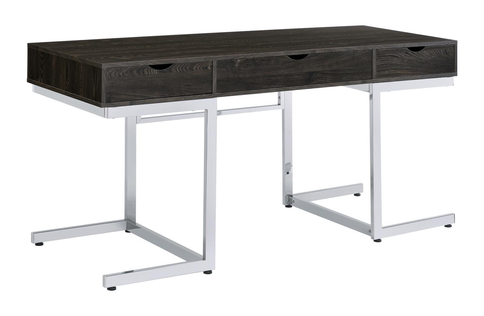 Noorvik 3-drawer Writing Desk Dark Oak and Chrome - Desk - Half Price Furniture