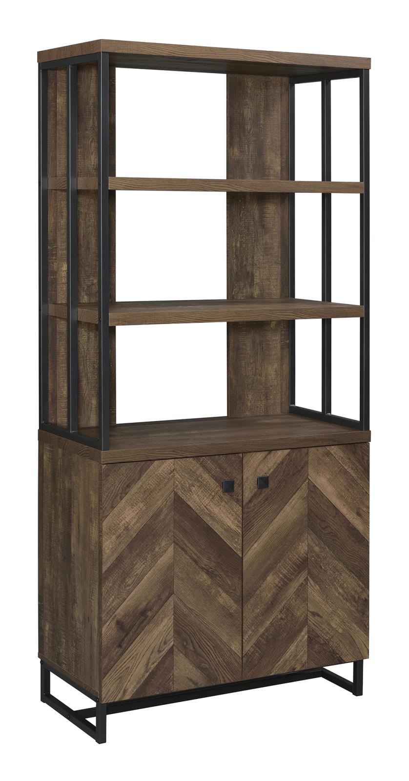 Millbrook 2-door Bookcase Rustic Oak Herringbone and Gunmetal - Bookcase - Half Price Furniture