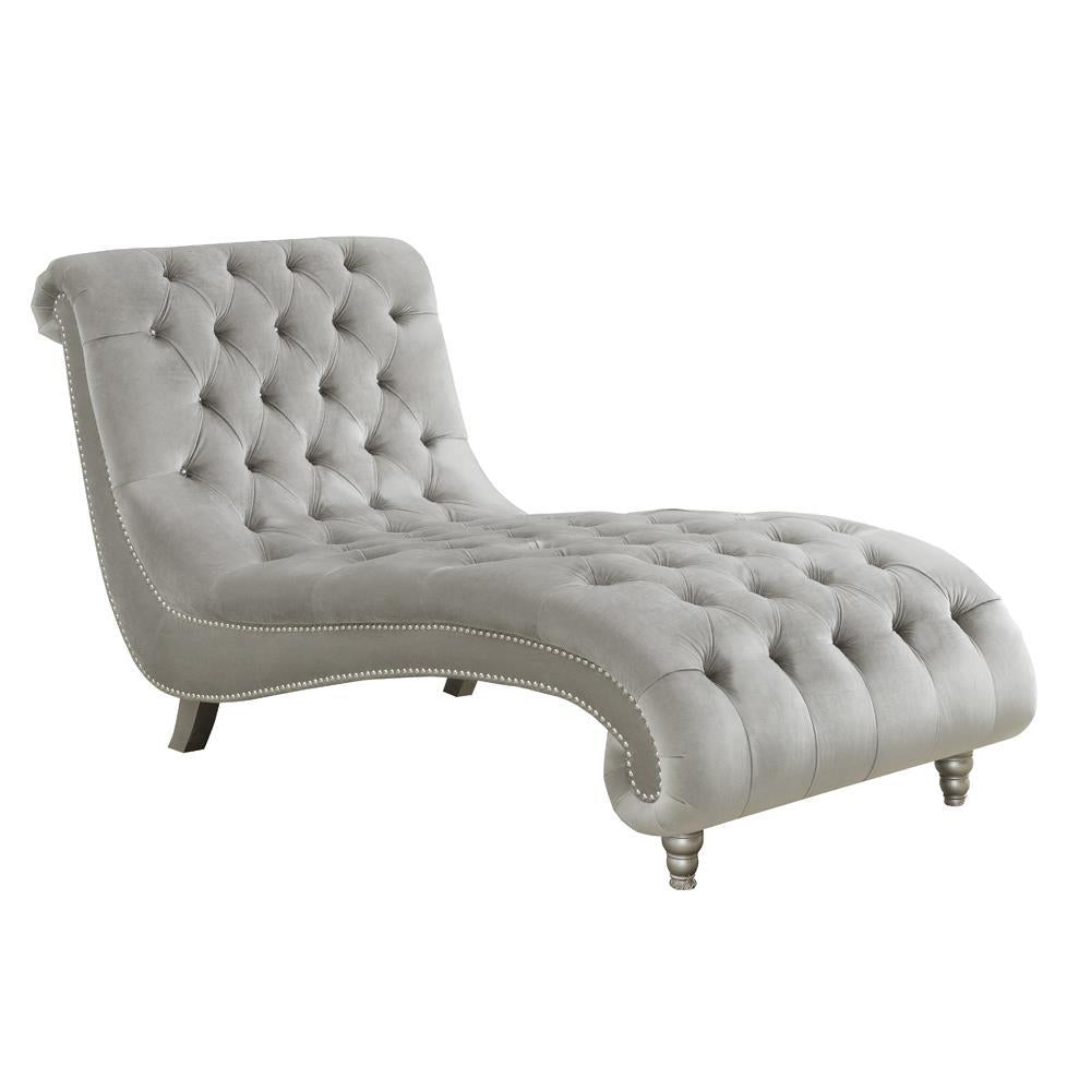 Lydia Tufted Cushion Chaise with Nailhead Trim Grey - Chaise - Half Price Furniture