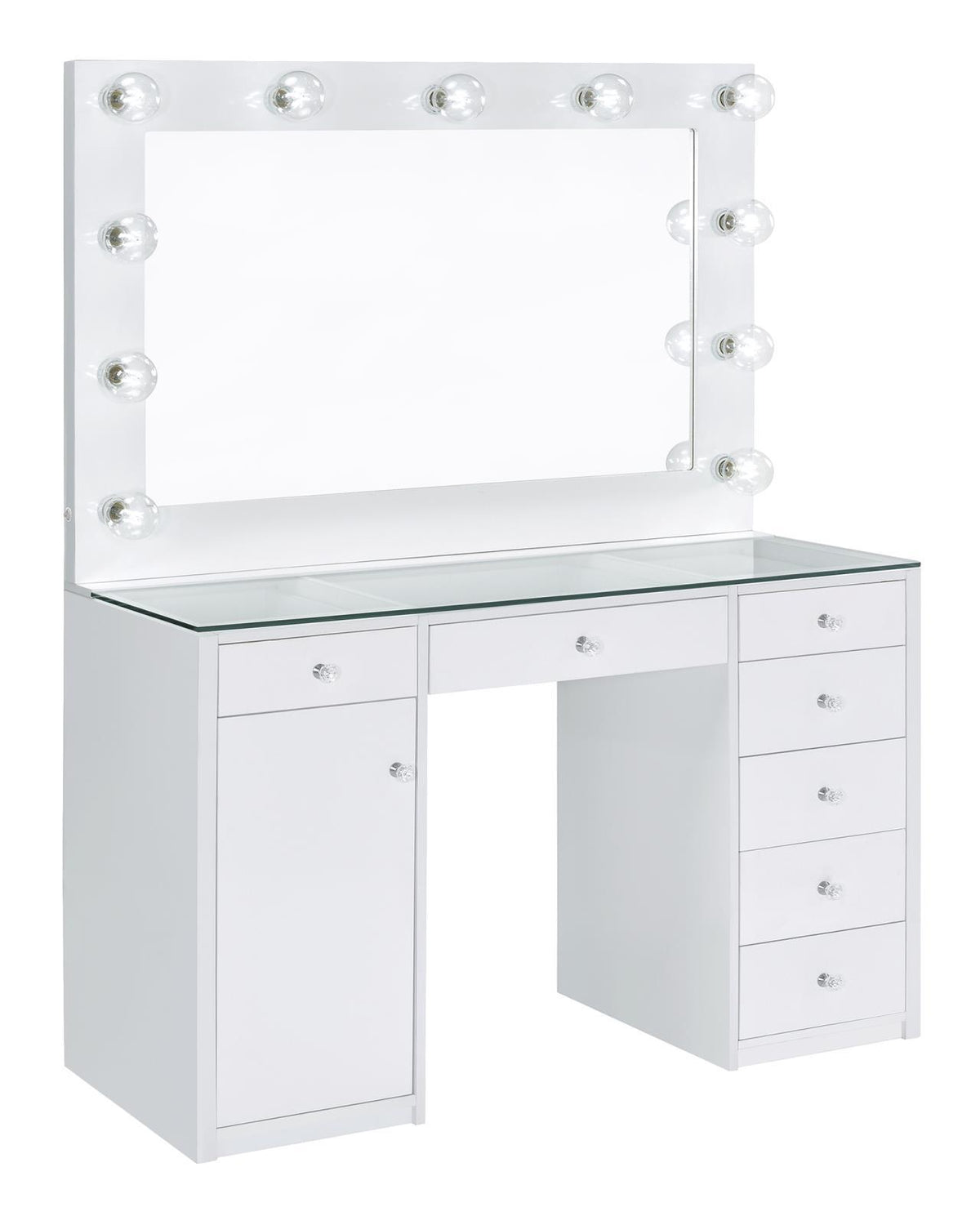 Percy 7-drawer Glass Top Vanity Desk with Lighting White - Vanity Set - Half Price Furniture