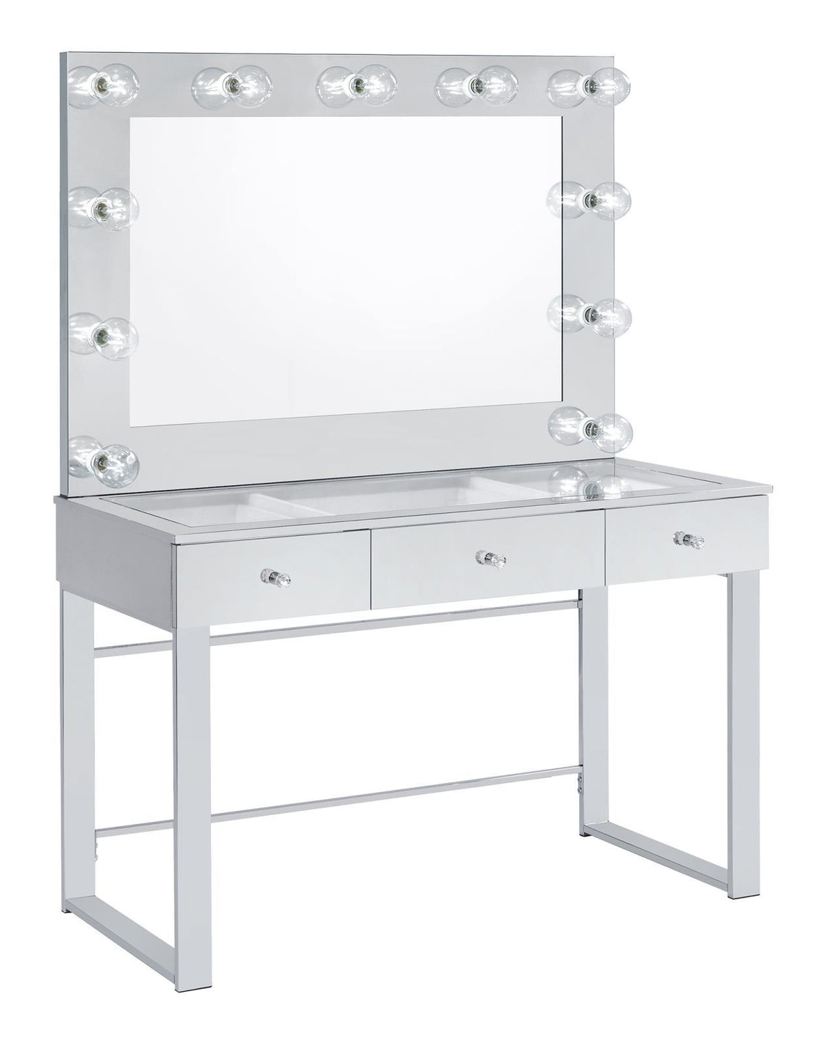 Umbridge 3-drawer Vanity with Lighting Chrome and White Umbridge 3-drawer Vanity with Lighting Chrome and White Half Price Furniture