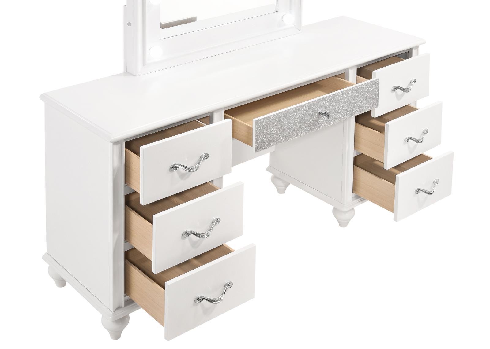 Barzini 7-drawer Vanity Desk with Lighted Mirror White - Half Price Furniture