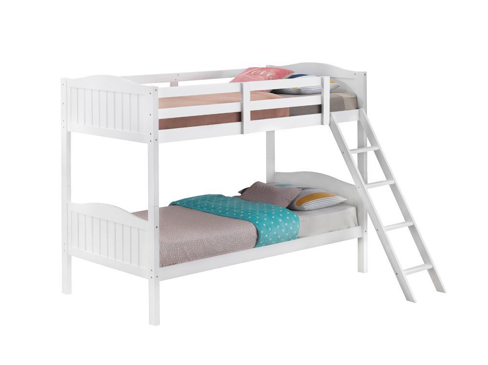 Arlo Twin Over Twin Bunk Bed with Ladder White - Bunk Bed - Half Price Furniture