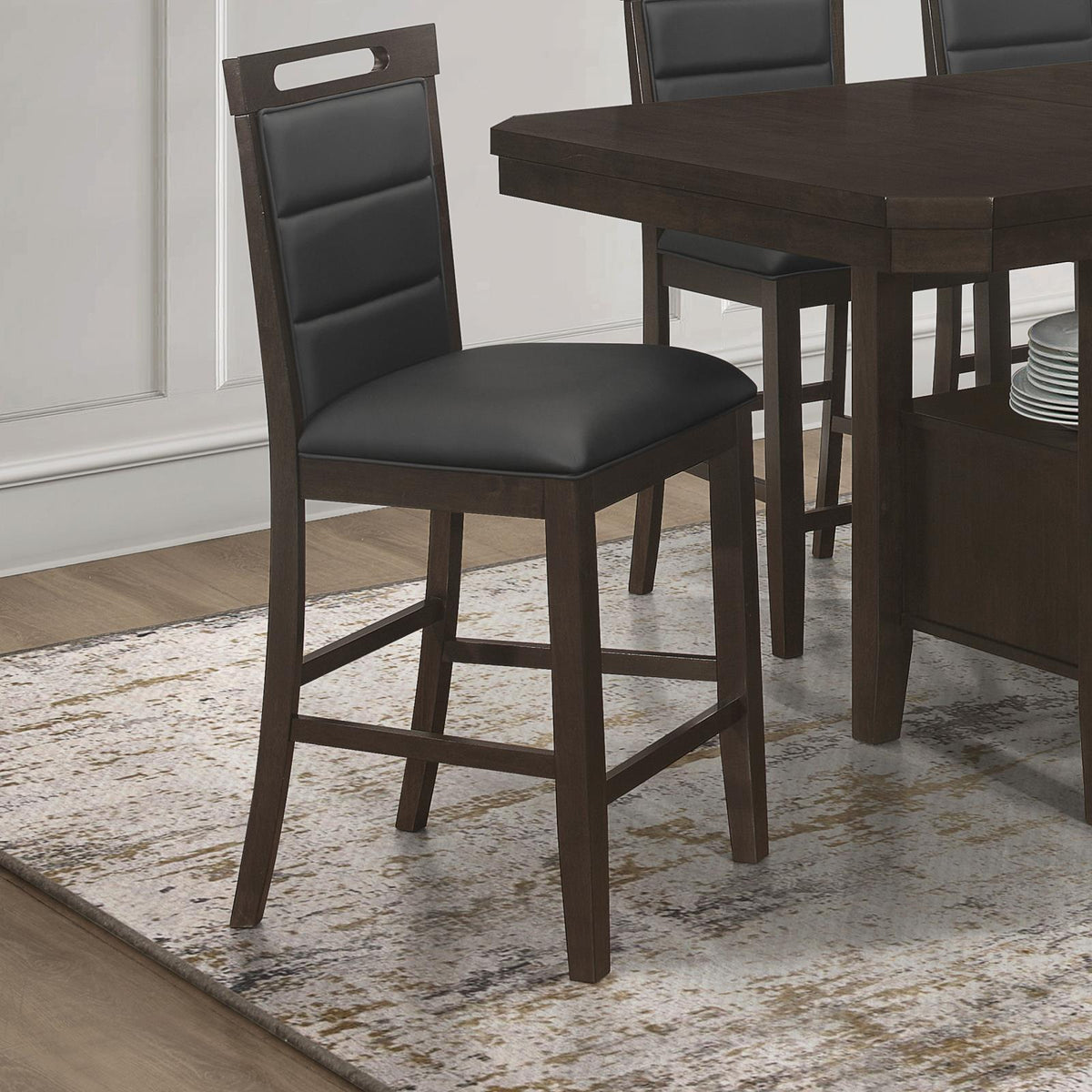 Prentiss Upholstered Counter Height Chair (Set of 2) Black and Cappuccino - Barstool - Half Price Furniture