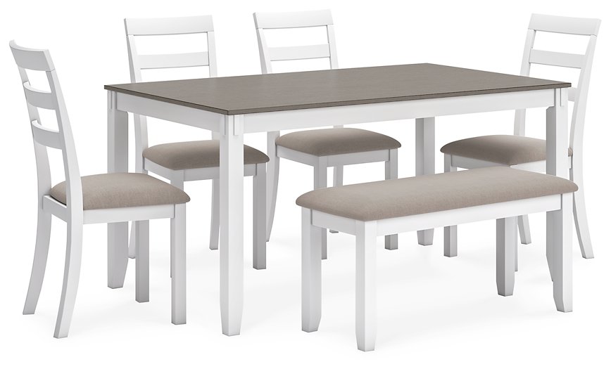 Stonehollow Dining Table and Chairs with Bench (Set of 6)  Half Price Furniture