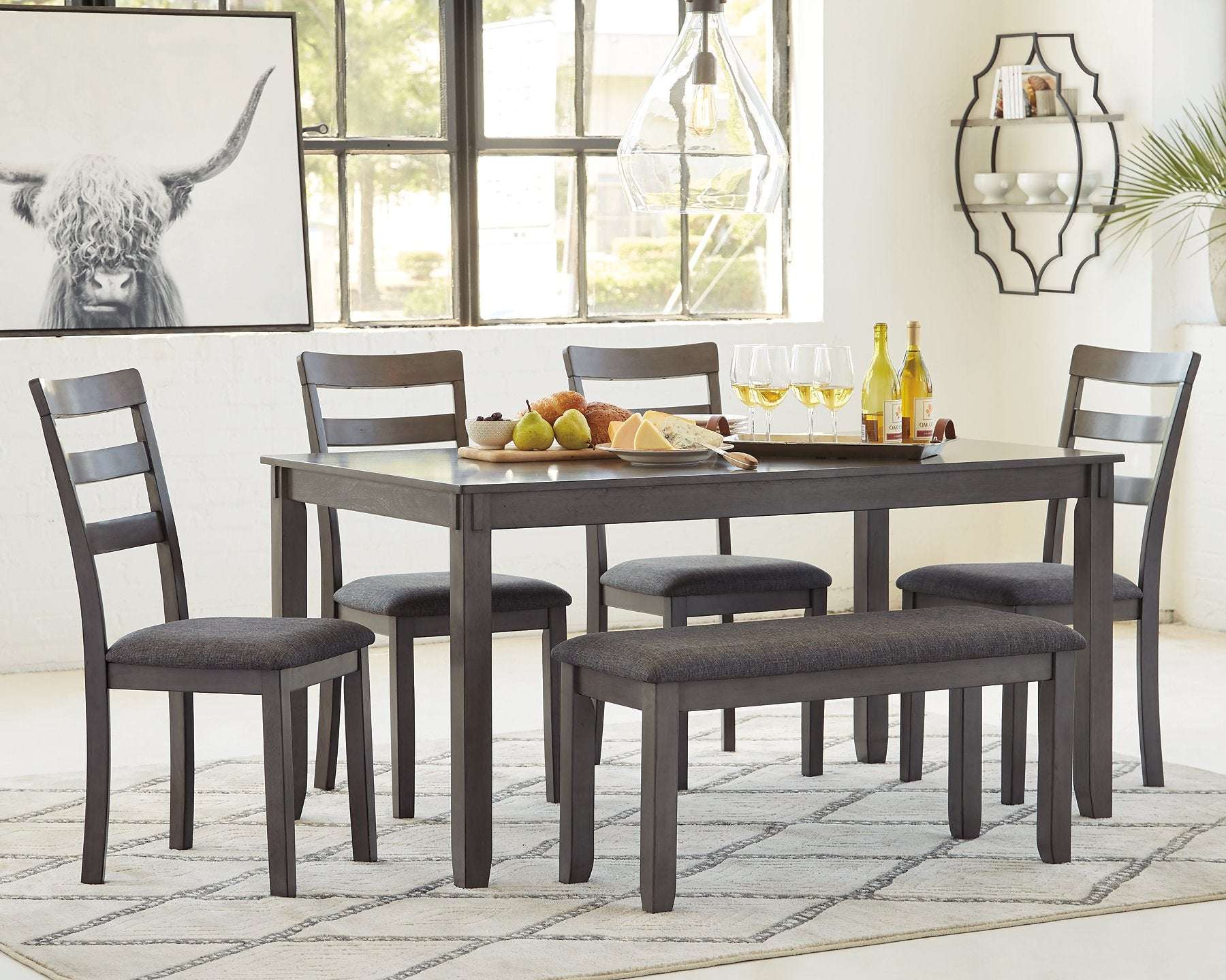 Bridson Dining Table and Chairs with Bench (Set of 6) Half Price Furniture