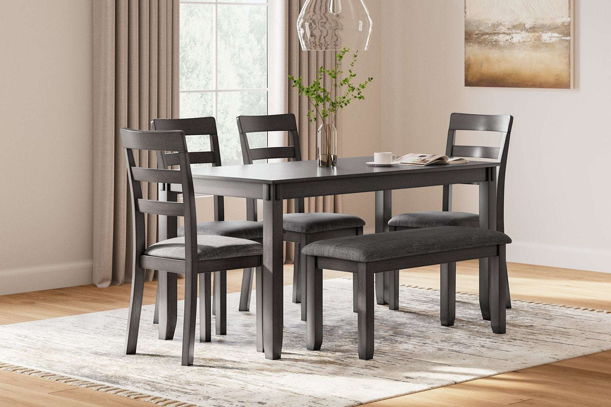 Bridson Dining Table and Chairs with Bench (Set of 6) Half Price Furniture