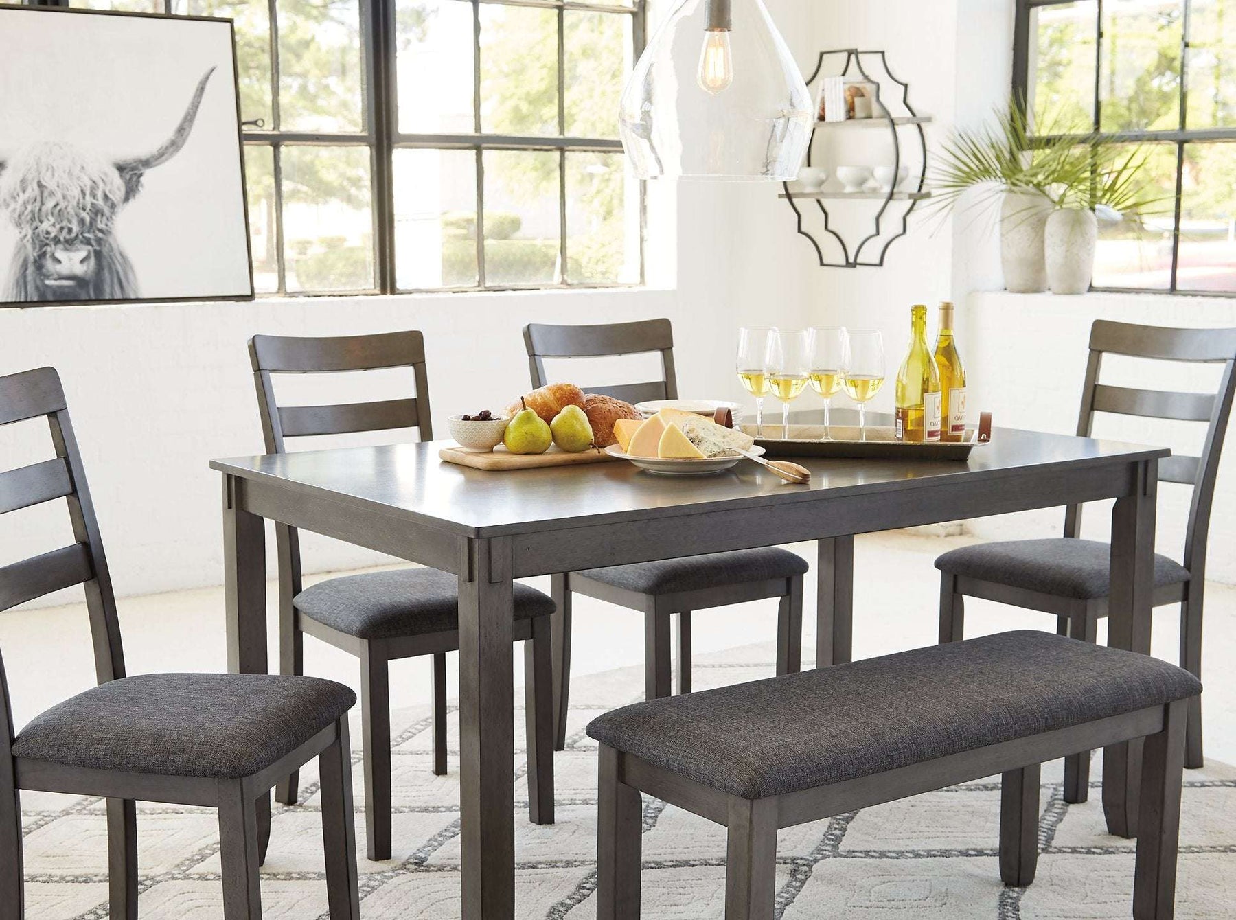 Bridson Dining Table and Chairs with Bench (Set of 6) Half Price Furniture