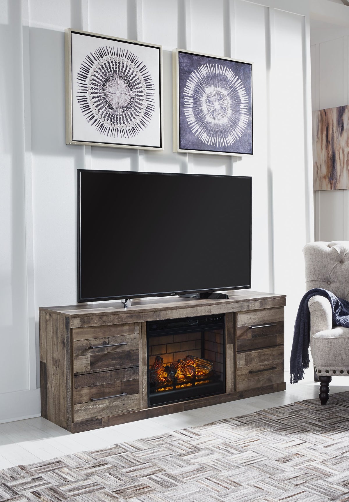 Derekson TV Stand with Electric Fireplace  Half Price Furniture