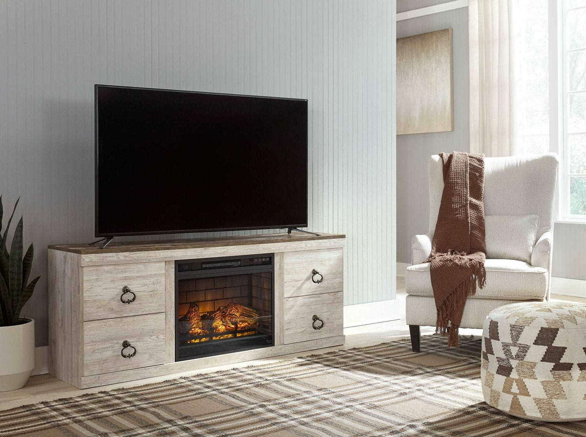 Willowton TV Stand with Electric Fireplace Half Price Furniture
