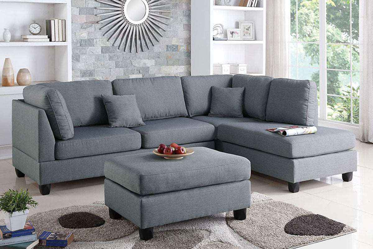 Gray Fabric Sectional Sofa with Free Ottoman