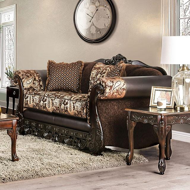 Newdale Brown/Gold Love Seat  Las Vegas Furniture Stores